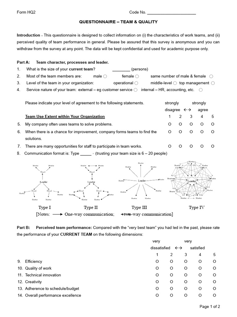 Team Performance Quality Questionnaire | PDF | Business Economics ...