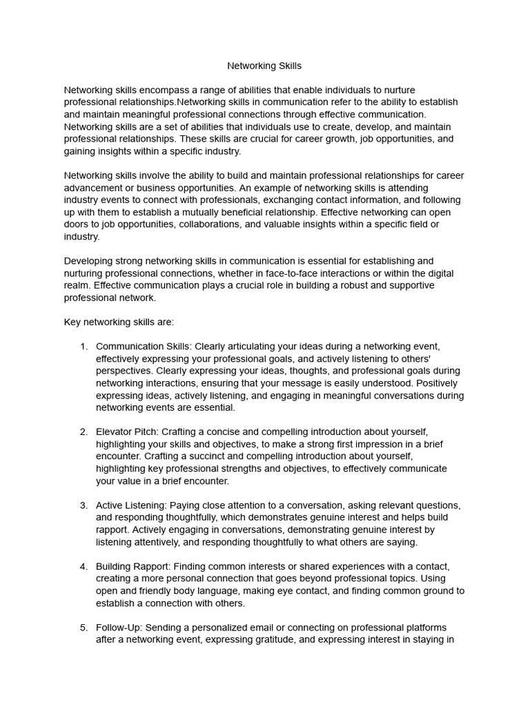 Example Of Networking Skills