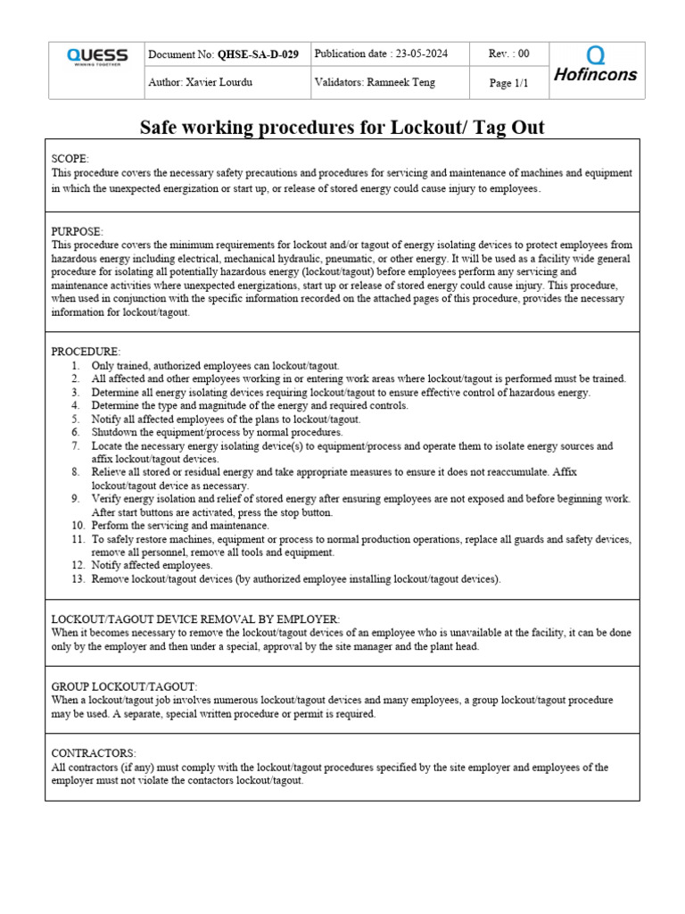 Lockout_Tagout_Program_(short_ver) | Download Free PDF | Labor ...