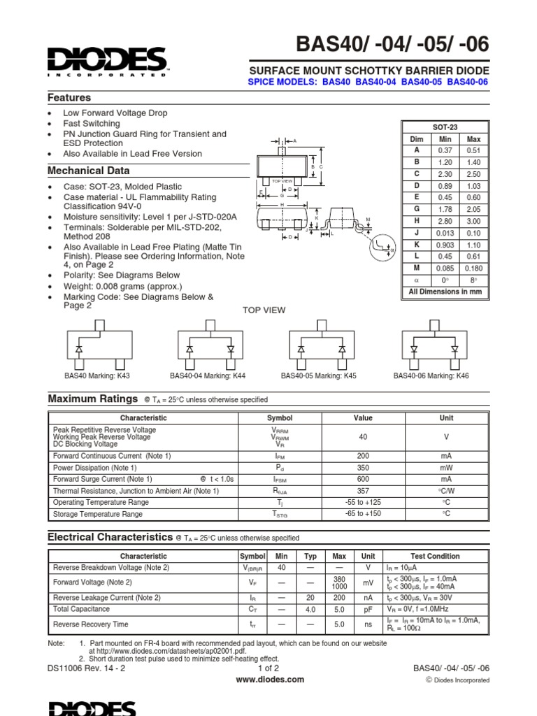 Schottky Diode Specs for Engineers | PDF | Electrical Equipment ...