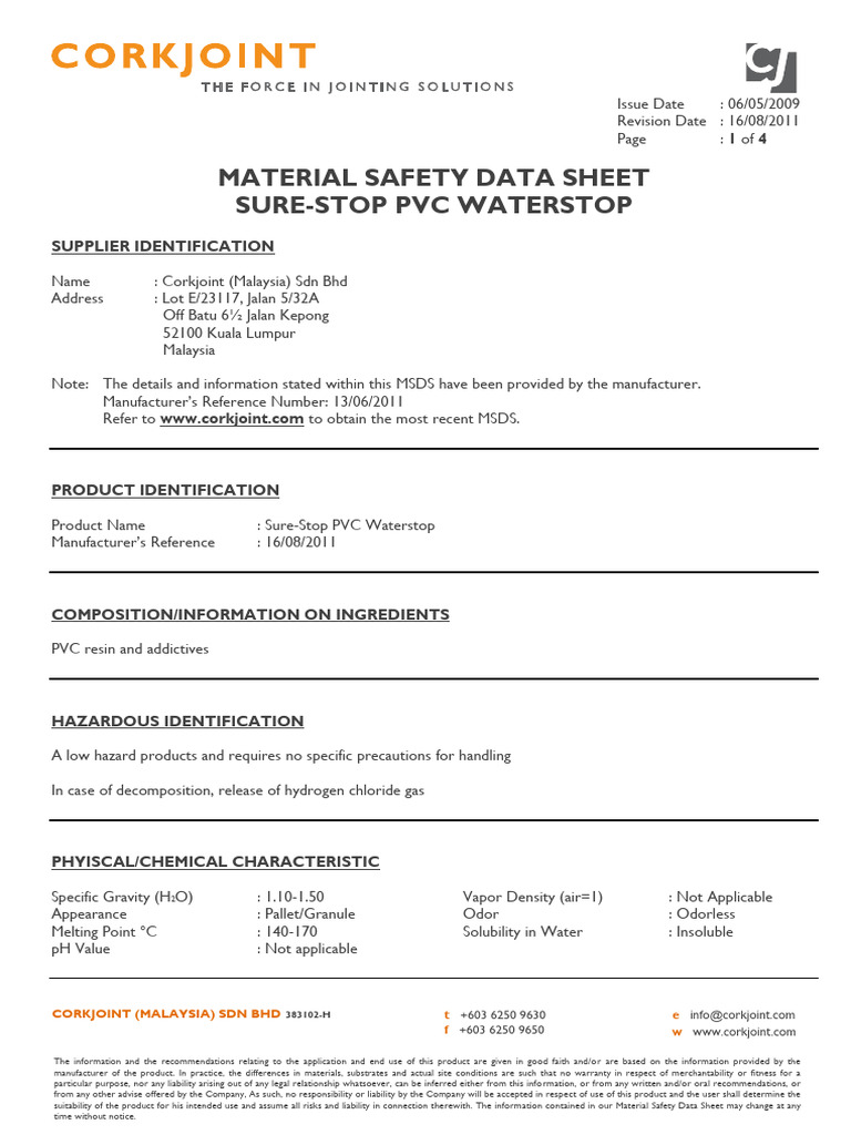 MSDS Waterstop Download Free PDF Waste Management Polyvinyl