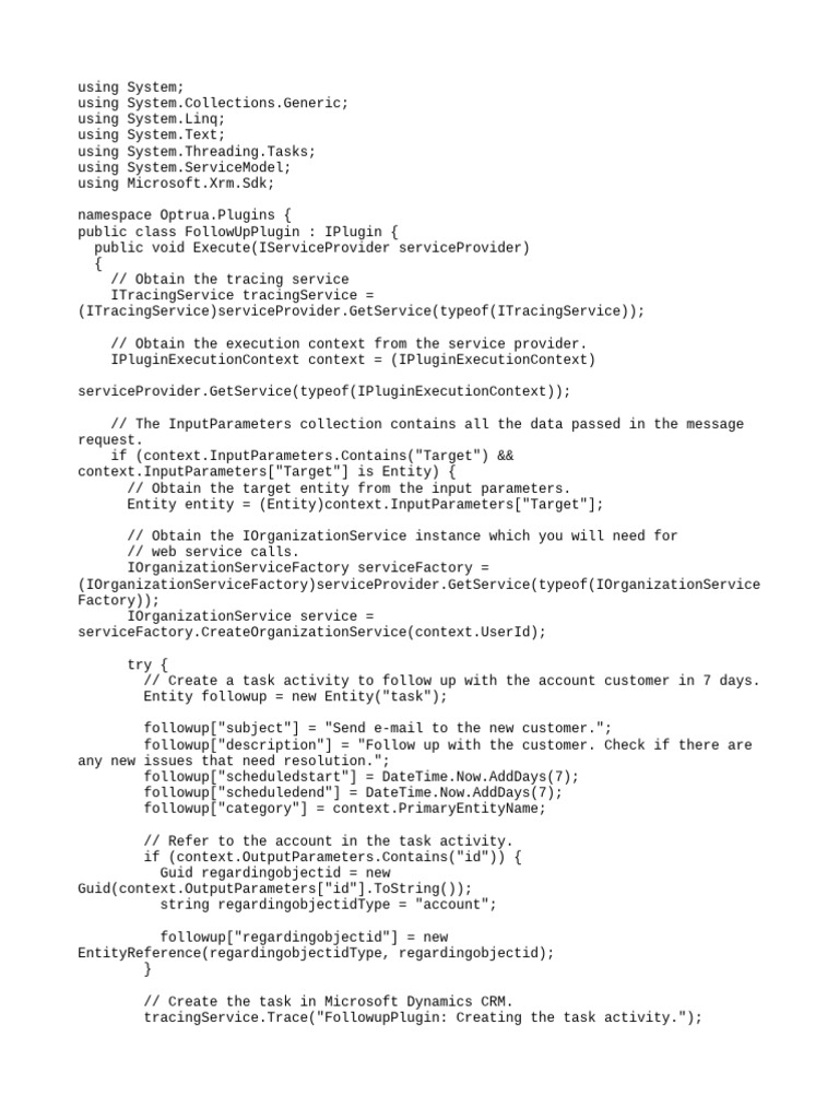 Dynamics CRM Follow-Up Task Plugin | PDF | Computer Science | Software ...