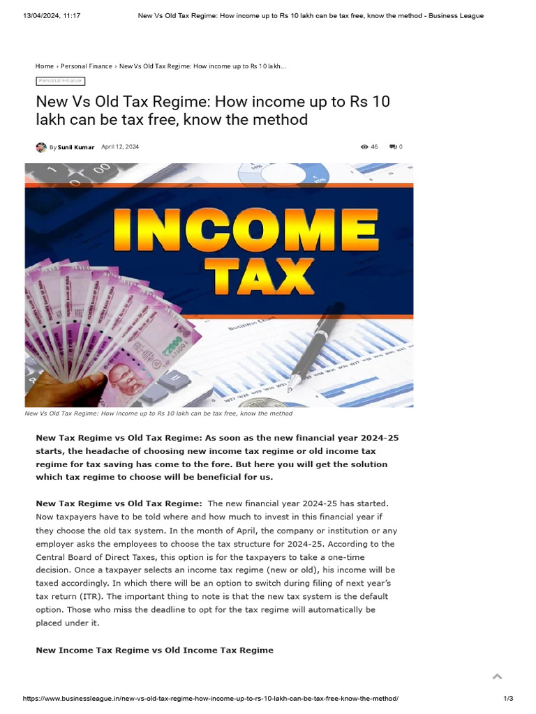 New Vs Old Tax Regime - How Income Up To Rs 10 Lakh Can Be Tax Free ...
