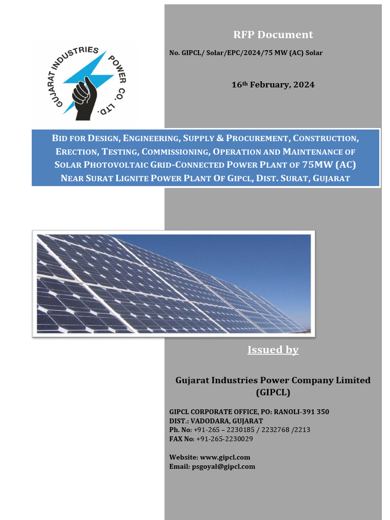 GIPCL 75MW Solar Plant RFP Document | PDF | Request For Proposal ...