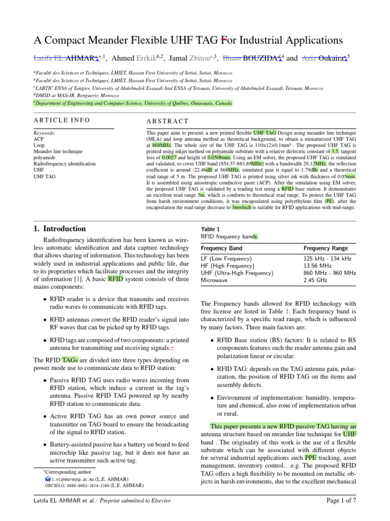 Flexible UHF RFID Tag Design for Industry | PDF | Radio Frequency ...
