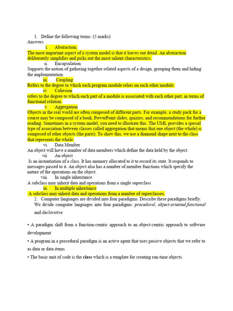 Lesson Object Oriented Programming Revision Notes-Good For Revision ...