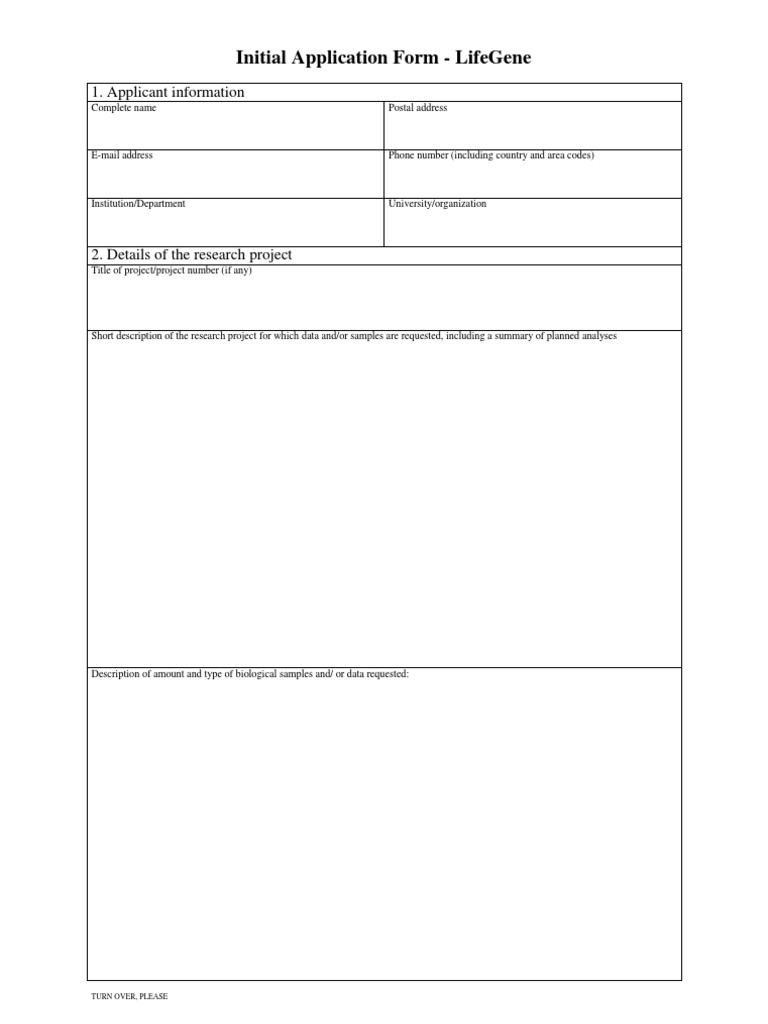 LifeGene Initial Application Form | PDF | Career & Growth | Wellness