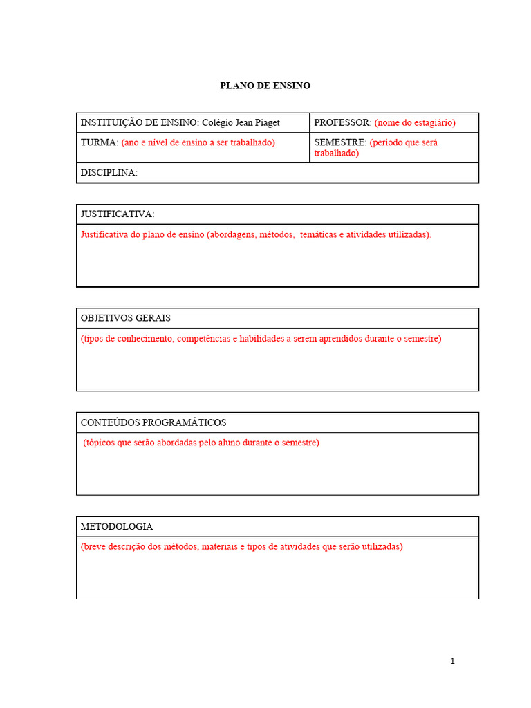 Modelo de Plano de Ensino e Aula | PDF
