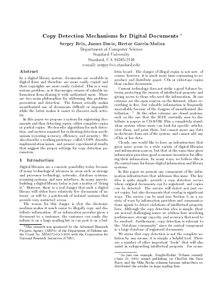 Copy detection mechanisms for digital documents pdf digital library