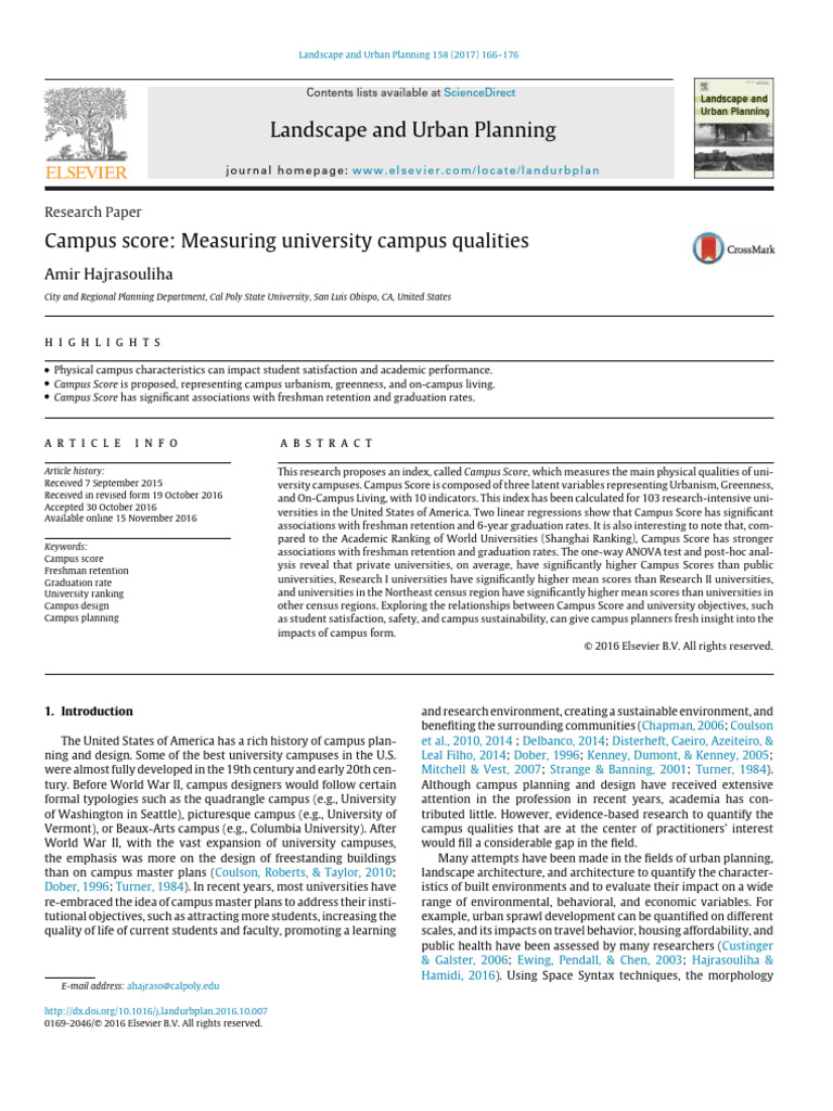 Campus Score Measuring University Campus Qualities Pdf Geographic