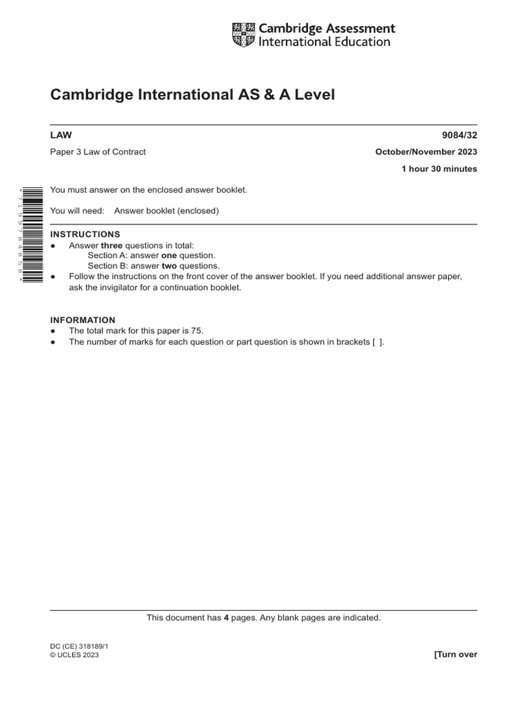 Cambridge AS & A Level Law Exam Paper | PDF | Copyright | Private Law