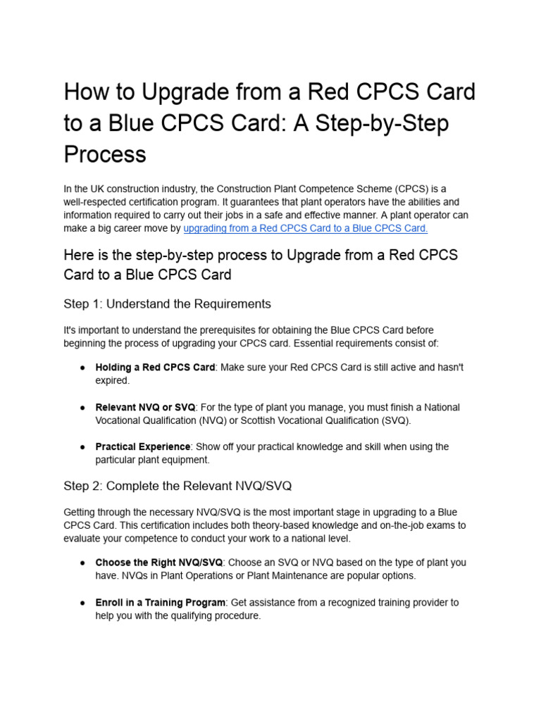 Upgrade from Red to Blue CPCS Card | PDF