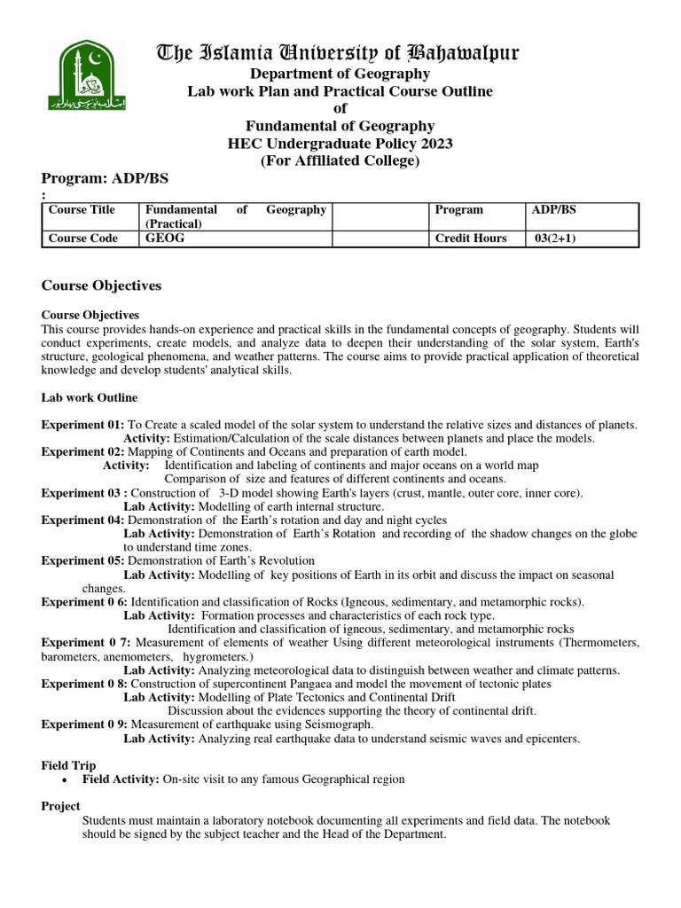 Geography Lab Work Plan for ADP/BS | PDF | Earth | Rock (Geology)