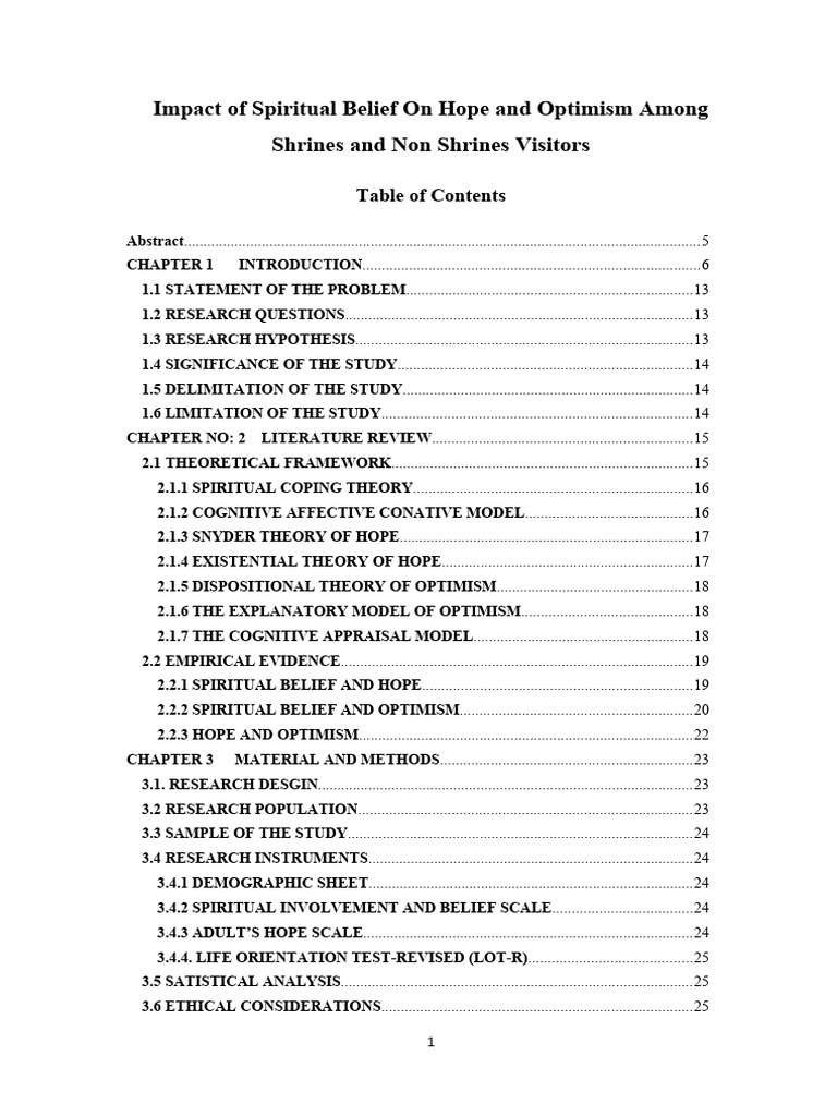 Impact of Spiritual Belief On Hope and Optimism Among Shrines and Non ...