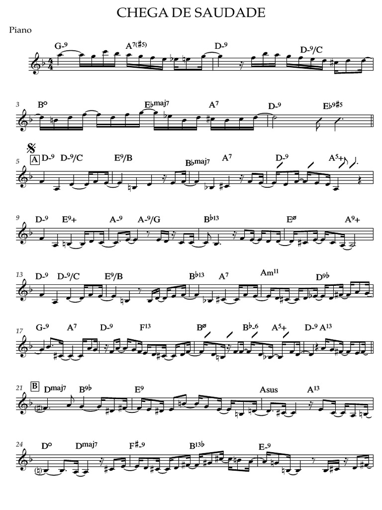 CHEGA DE SAUDADE - Lead Sheet - Piano | PDF