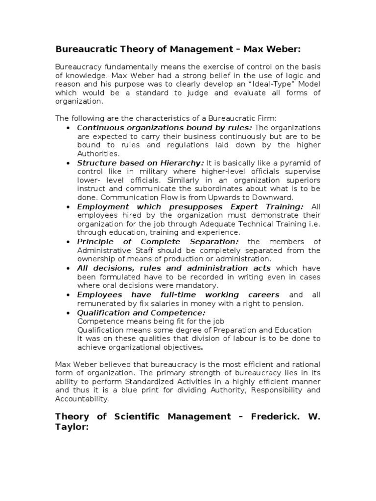 Max Weber's Bureaucratic Management Theory | PDF | Bureaucracy ...