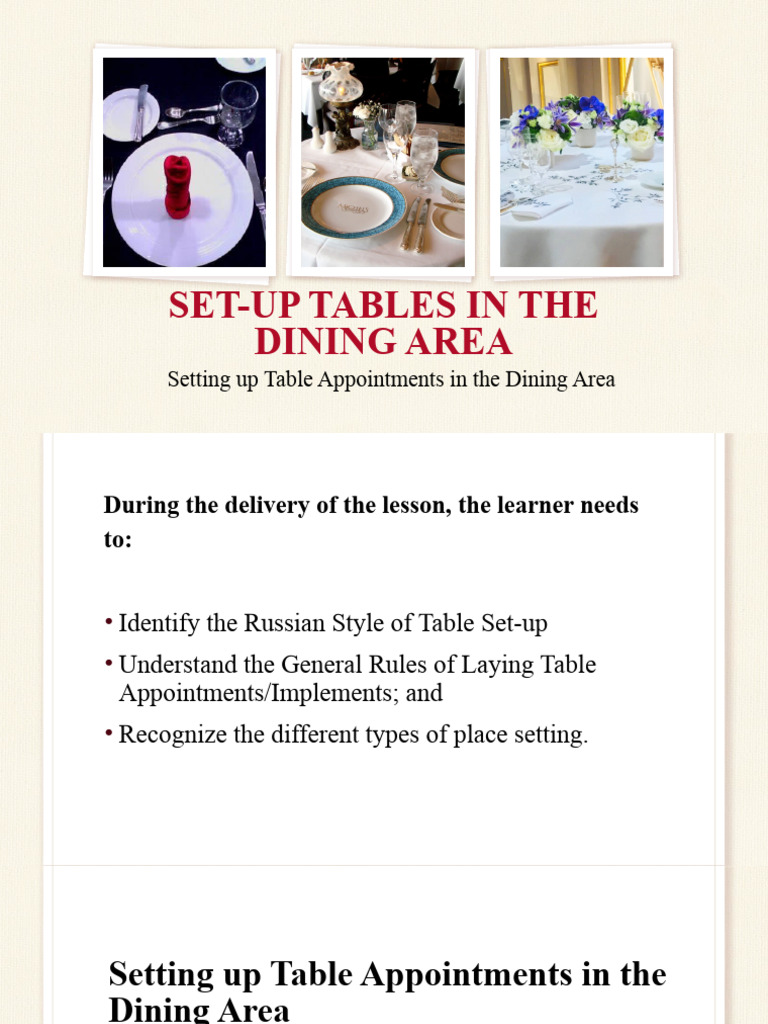 Dining Area Table Set-Up Guide | PDF | Tableware | Cooking