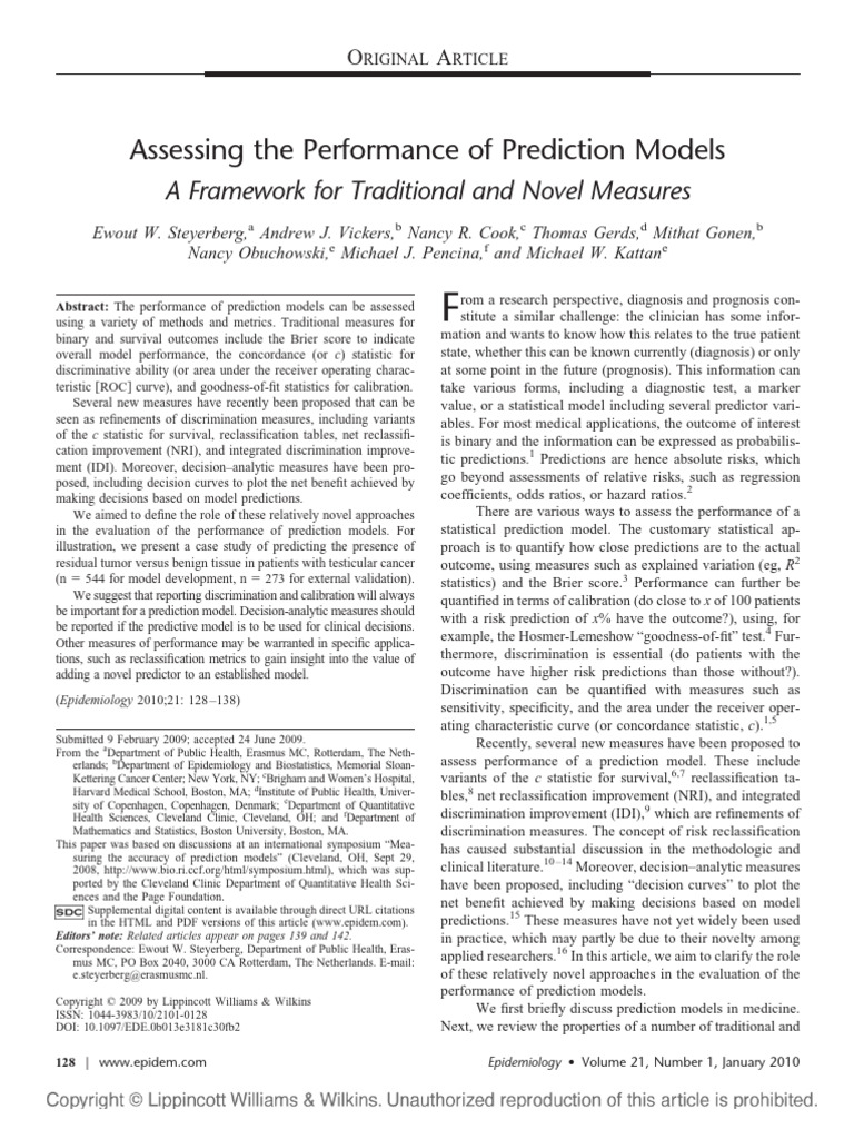 Assessing The Performance of Prediction | PDF | Receiver Operating ...