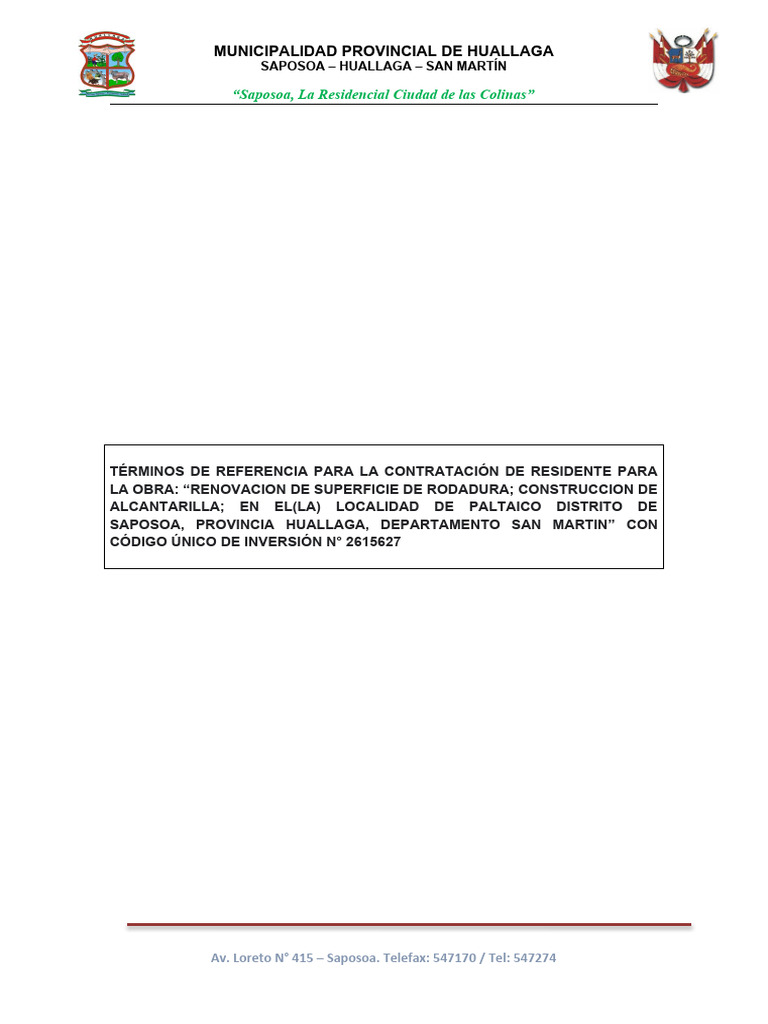 Contratación Residente de Obra Huallaga | PDF | Negocios | Finanzas y ...