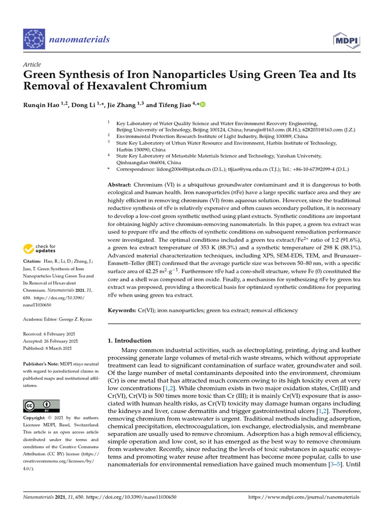 Green Synthesis of Iron Nanoparticles Using Green | PDF | Chromium ...