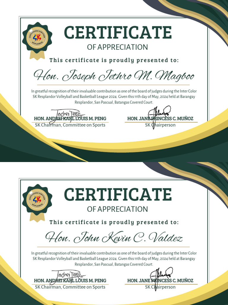Certificate of Appreciation for Judges | PDF