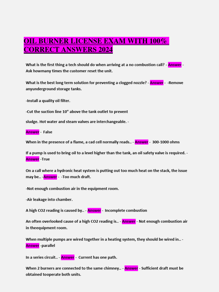 Oil Burner License Exam With 100 Correct Answers 2024. Download Free