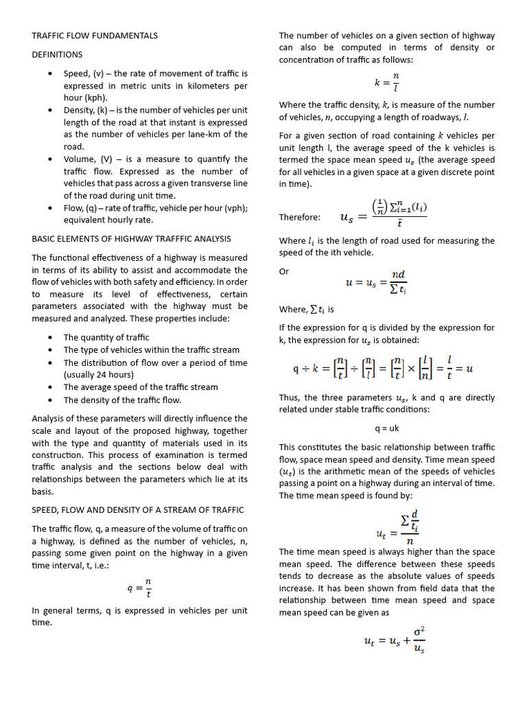 Traffic Flow Fundamentals | PDF | Mean | Traffic