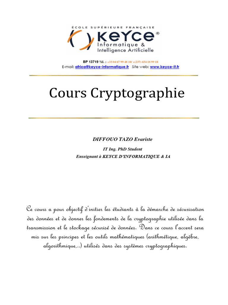 Introduction à la Cryptographie | PDF | Public-key cryptography | Cryptage