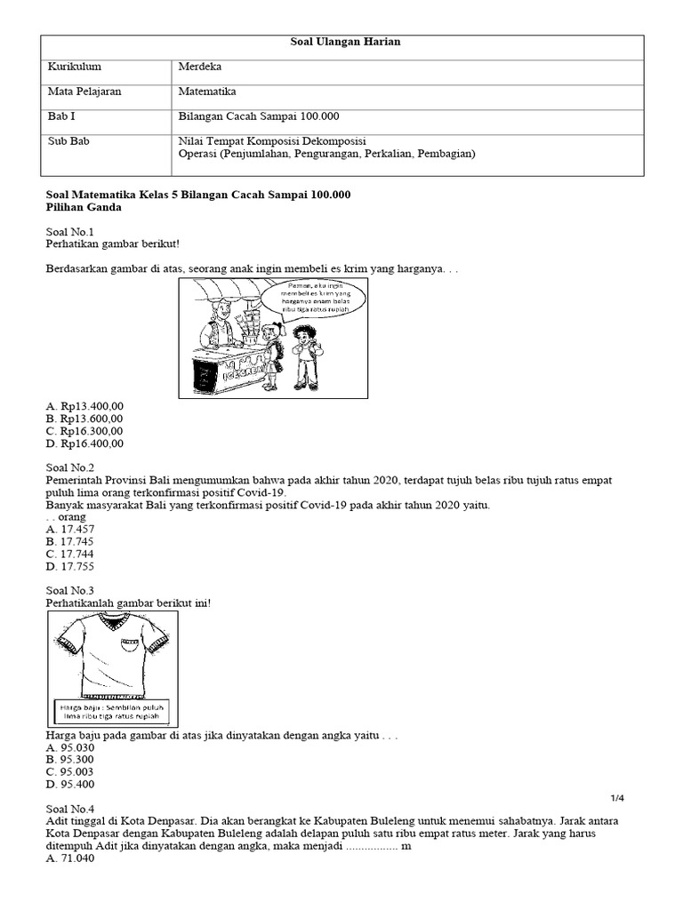 Soal Matematika Kelas 5: Bilangan Cacah | PDF | Griya & Taman