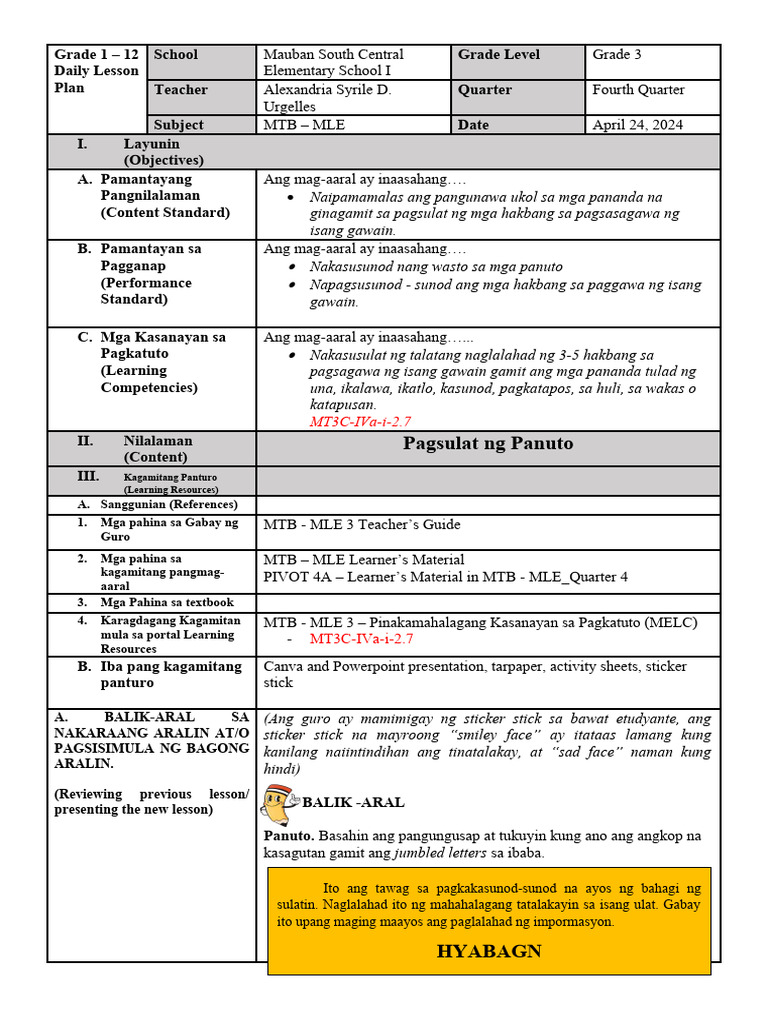 Lesson-Plan-sa-MTB MLE - 3 | PDF