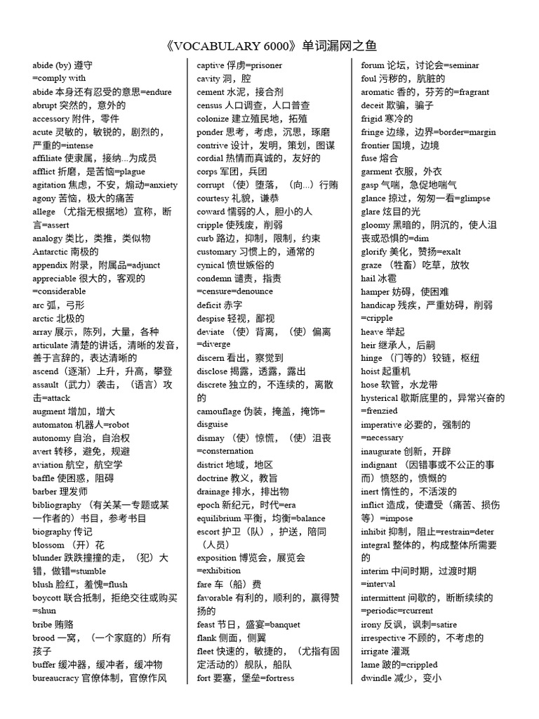 VOCABULARY 6000》查漏补缺单词表| PDF