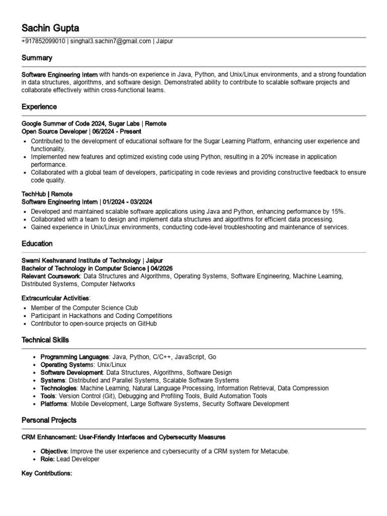 Software Engineering Intern Profile | PDF | Usability | Software