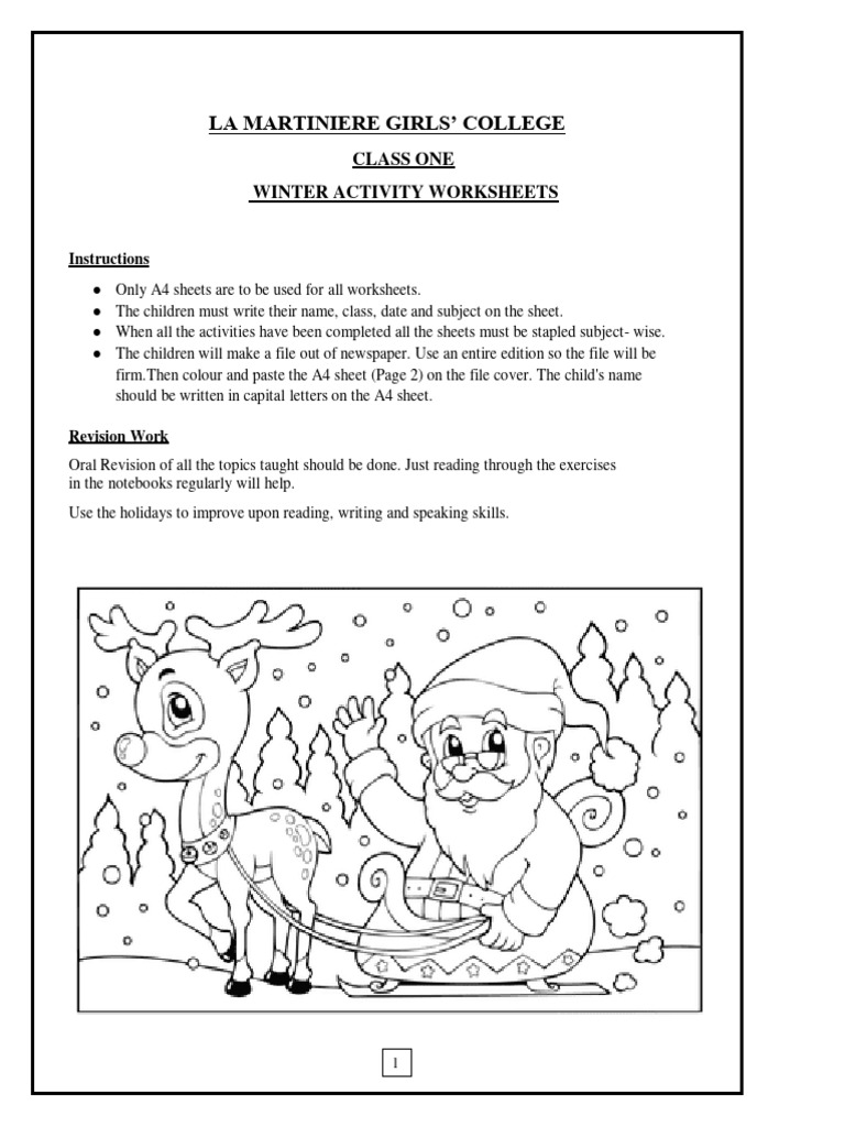 Class one winter activity pdf