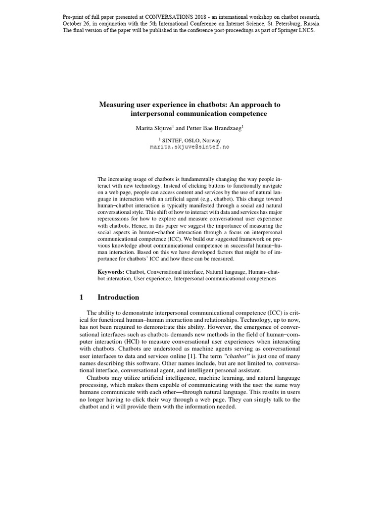 Measuring User Experience in Chatbots An | PDF | Human–Computer ...
