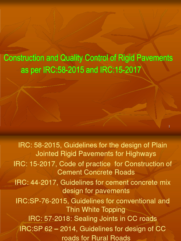 IRC 58-2015 Rigid Pavement Guidelines | PDF | Concrete | Road Surface