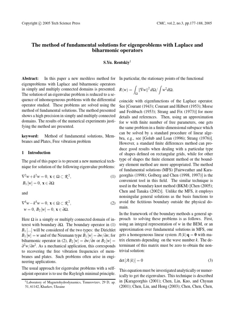 The Method of Fundamental Solutions For | PDF | Mathematical Objects ...