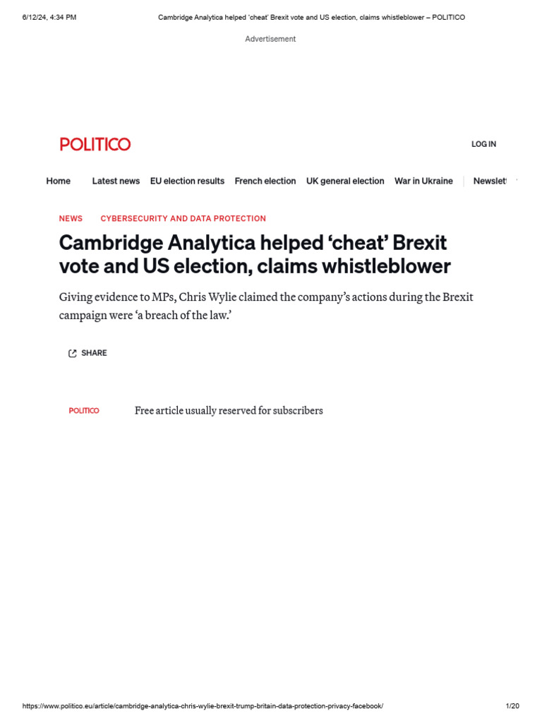 Cambridge analytica helped cheat brexit vote and us election claims
