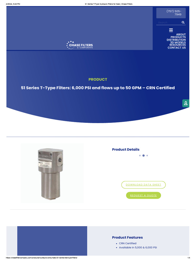 51 Series T-Type Hydraulic Filters For Sale - Chase Filters | PDF