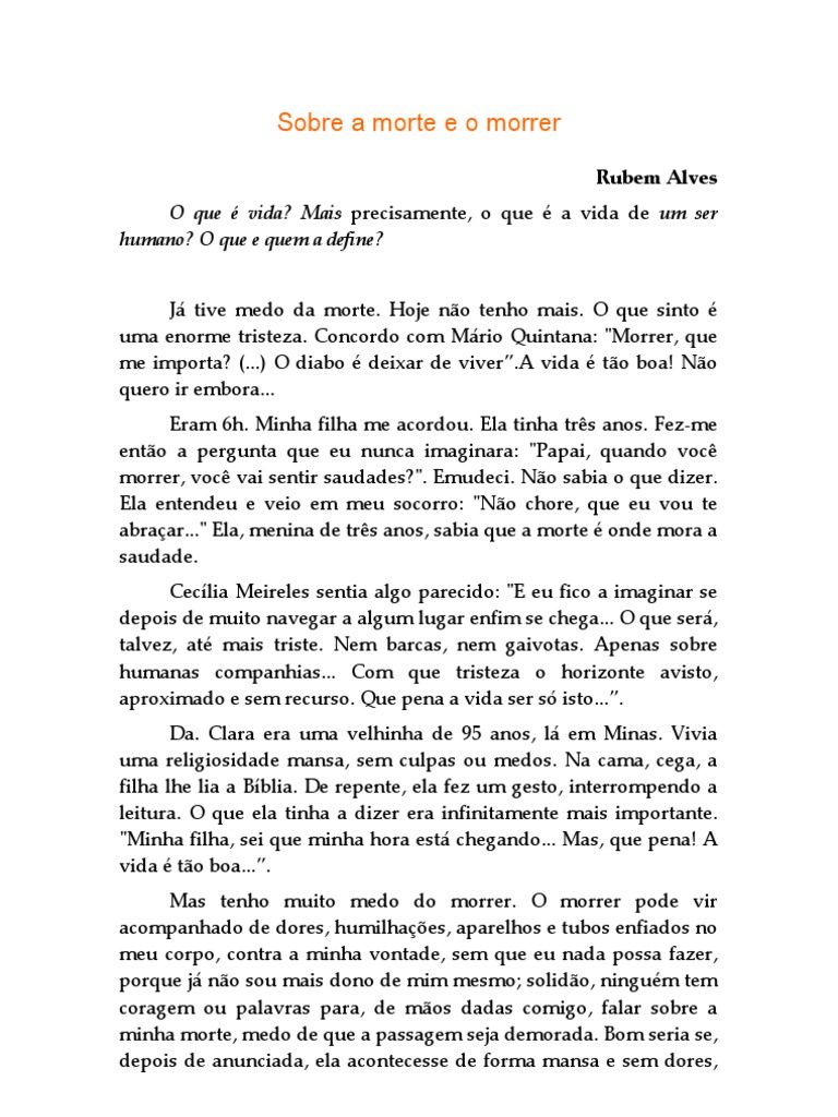 Sobre A Morte e o Morrer-Rubens Alves | PDF | Morte | Vida
