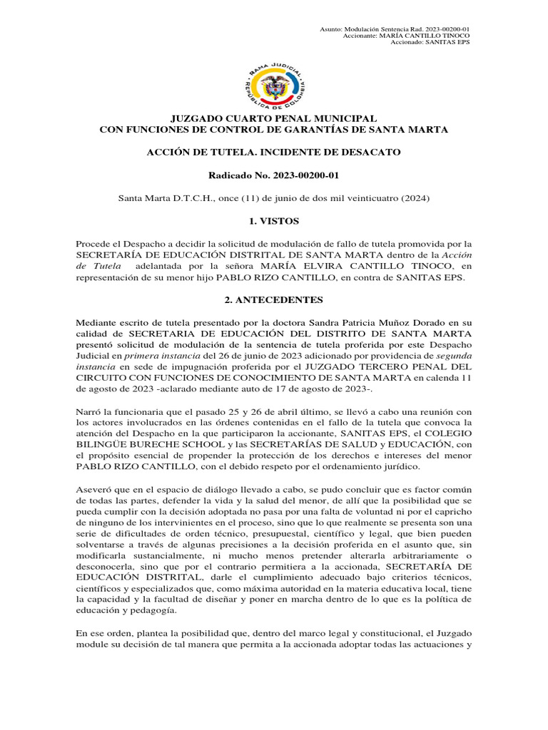 Fallo de Tutela | PDF | Caso de ley | Sentencia (ley)