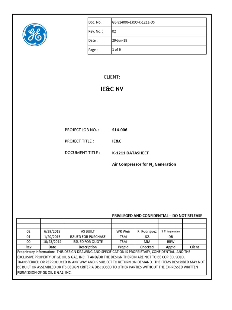 IE&C Air Compressor Datasheet | PDF | Turbocharger | Engines