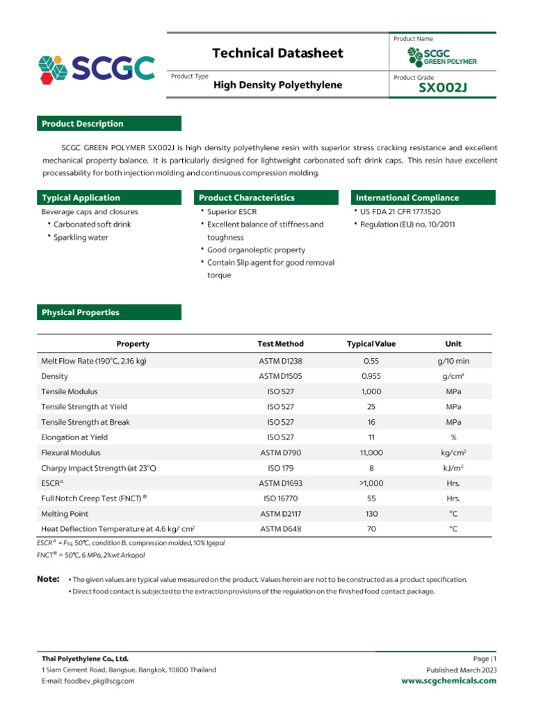 SCGC TDS SX002J Mar 2023 Green Polymer | PDF