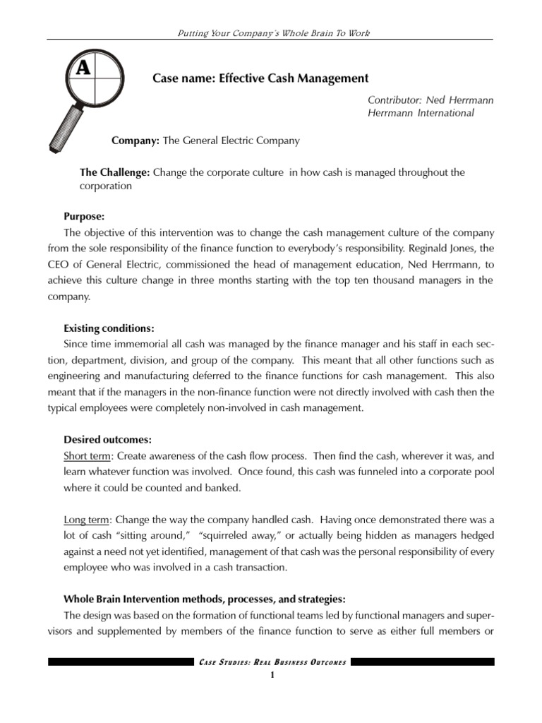 Case Name: Effective Cash Management: Putting Your Company S Whole ...