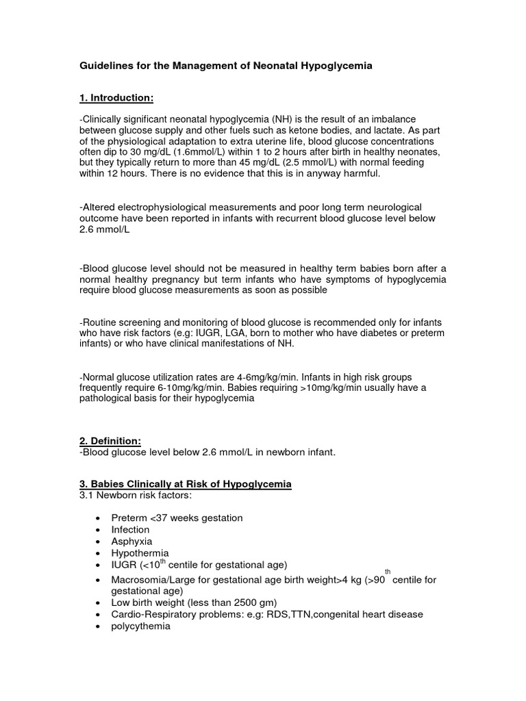 Neonatal Hypoglycemia Management Guidelines | PDF | Hypoglycemia ...