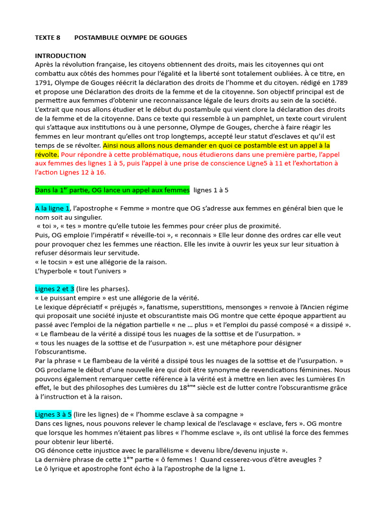 Postambule d'Olympe de Gouges : Appel à l'Action | PDF | Jeunes adultes
