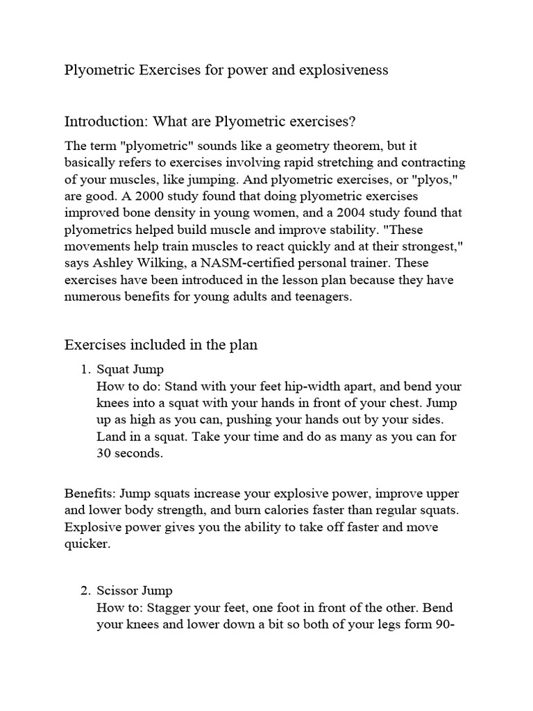 Plyometric Exercises for Explosive Power | PDF | Musculoskeletal System ...