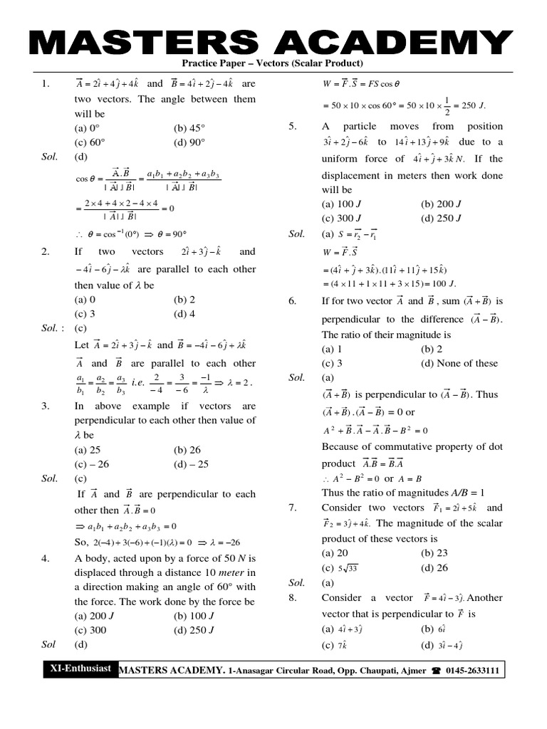 Vectors Practice Paper Solutions | PDF | Physical Quantities | Applied ...