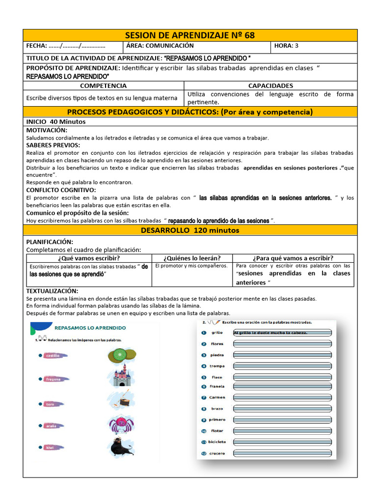 Repaso de Sílabas Trabadas | PDF | Aprendizaje | Ciencia cognitiva