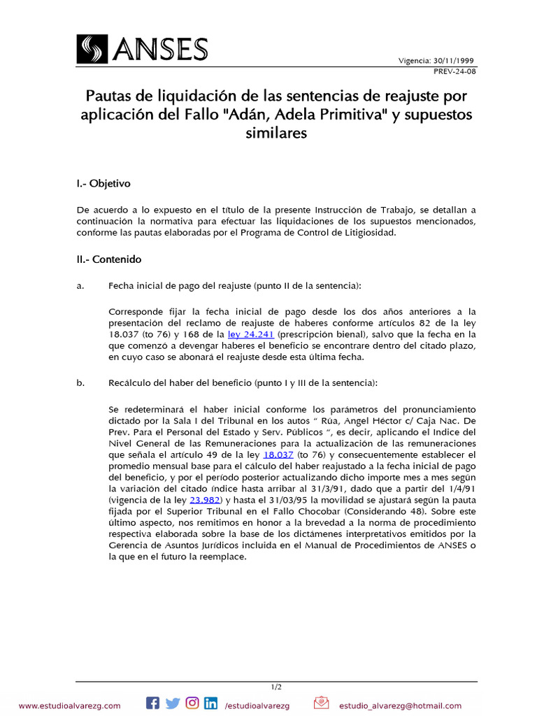ANSES PREV-24-08-1999 Pautas de Liquidación de Las Sentencias | PDF