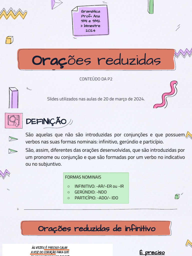 Orações Reduzidas: Definições e Exemplos | PDF | Idiomas | Estudos de ...